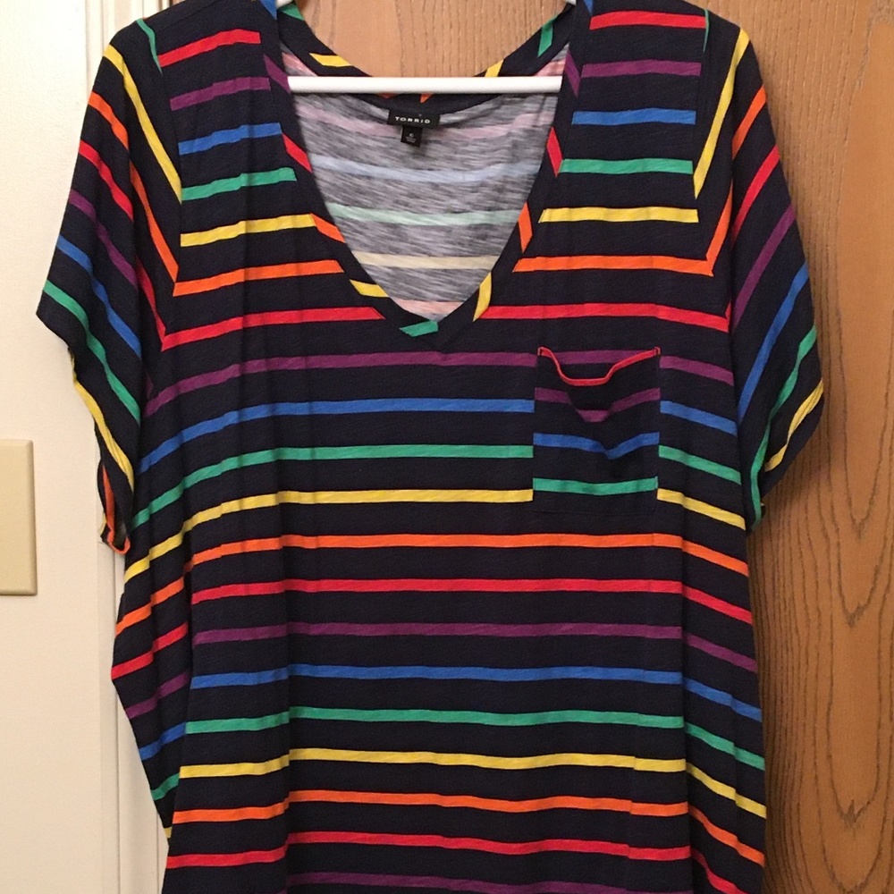 Torrid Rainbow Stripe & Black Pocket Tee